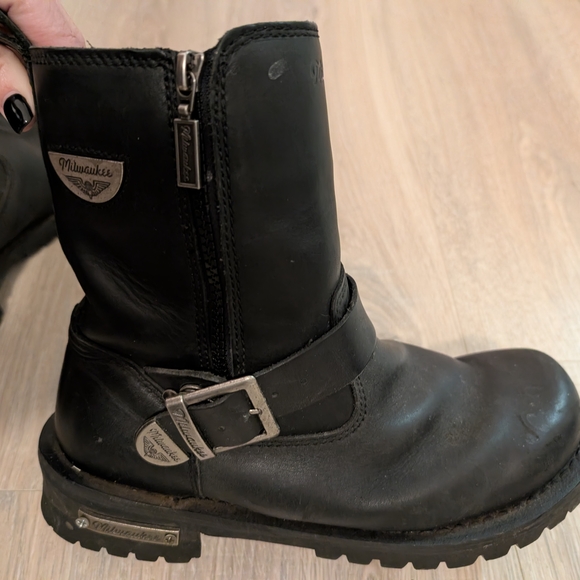 Milwaukee Motorcycle Clothing Co. Afterburner Black Leather Biker Boots - Picture 7 of 9